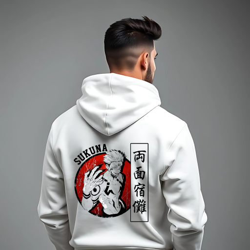 Sukuna EDITION printed white unisex hoodie - Image 4